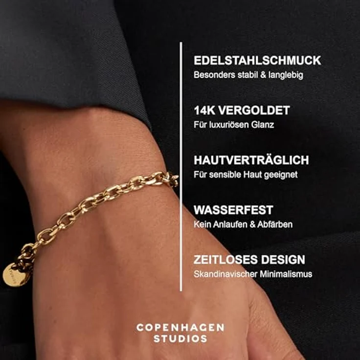 Copenhagen STUDIOS Basic Chunky Bracelet, gold - Armband aus poliertem Edelstahl mit 14K Vergoldung, verstellbare Größe bis 21 cm, wasserfest & hautfreundlich – Bild 3