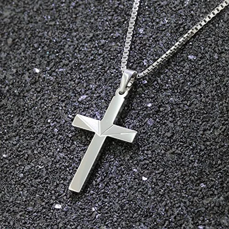 trendor Kreuz-Anhänger an Halskette für Männer, Silber 925, zeitloser Herrenschmuck mit Venezia-Kette, 45 cm, modische Geschenkidee – Bild 3