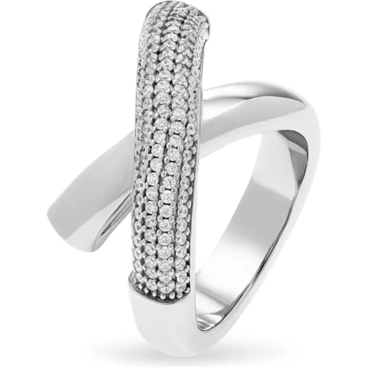JETTE Damenring 925er Silber mit 140 Zirkonia, Ringgröße 57, Silber
