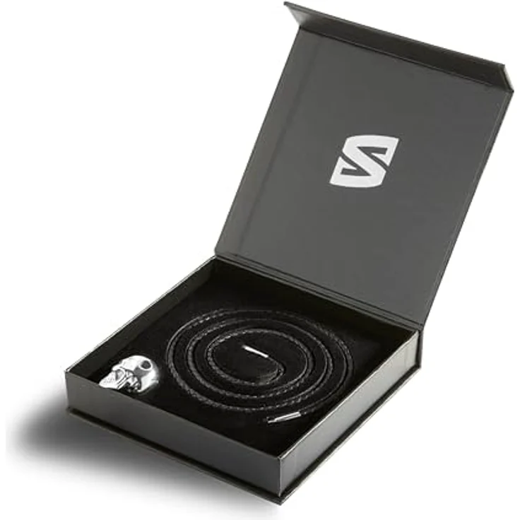 SERASAR Lederkette Herren mit Toten Schädel Anhänger, 50cm Silberne Lederkordelkette aus echtem Rindsleder, Geschenkbox für Rocker – Bild 2