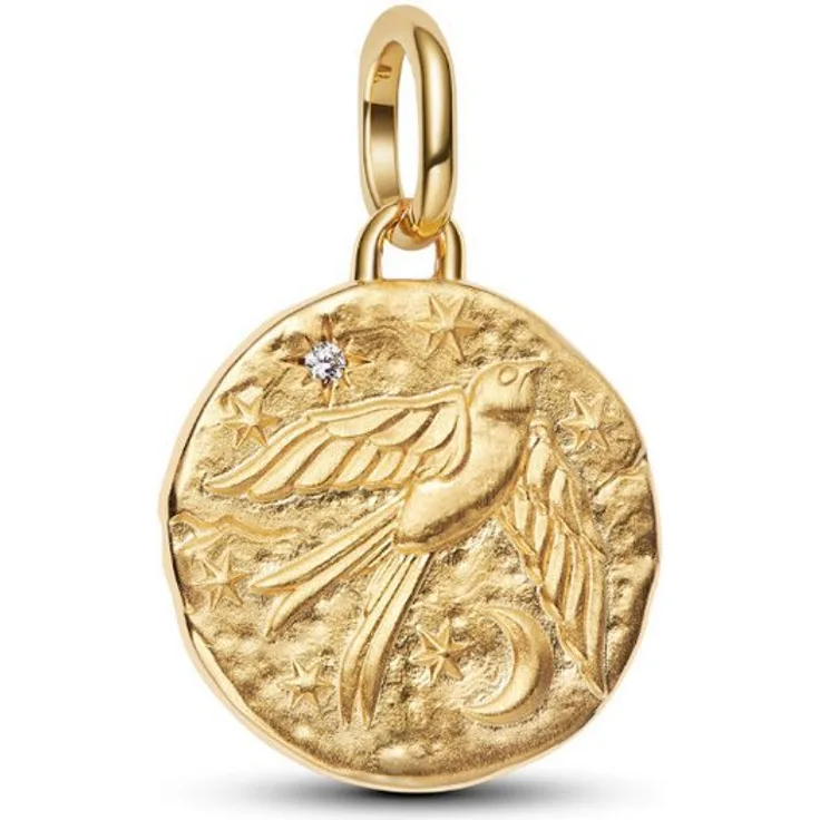Pandora Charm-Einhänger 764082C01, Schwalbe aus 14k-vergoldeter Metallmischung mit Zirkonia und detailreicher Gestaltung