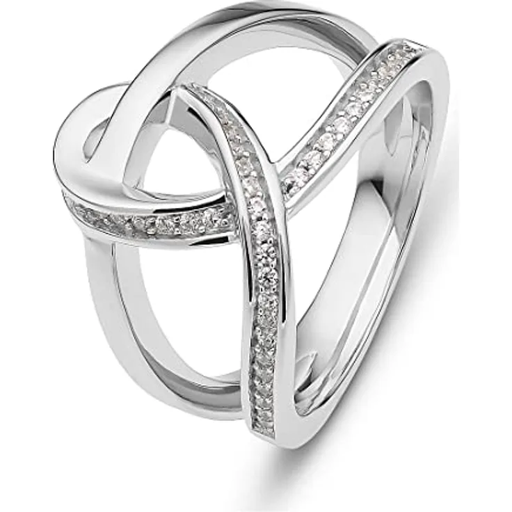 JETTE Damenring Seamans Duty 44, 925er Silber mit Zirkonia, Breite 1,5 cm