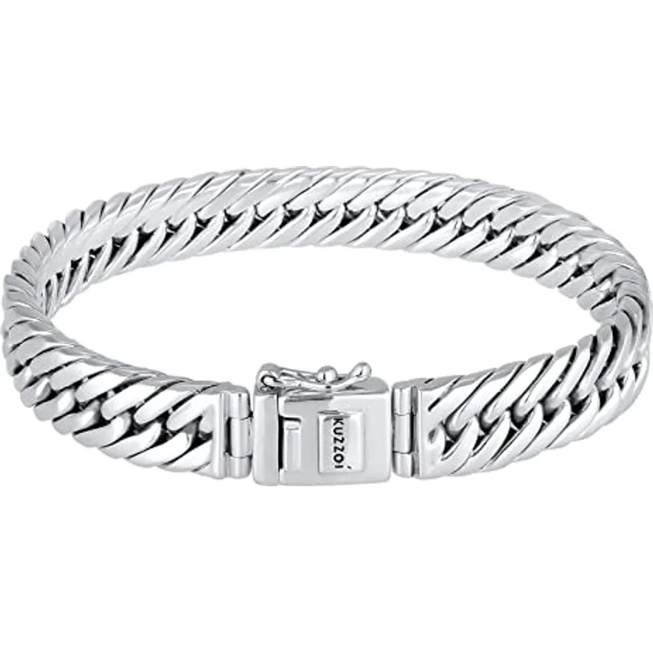 Kuzzoi Buddha Silber Armband für Herren, handgefertigtes Panzerarmband aus 925 Sterling Silber (10 mm) mit Sicherheits-Verschluss, 43g