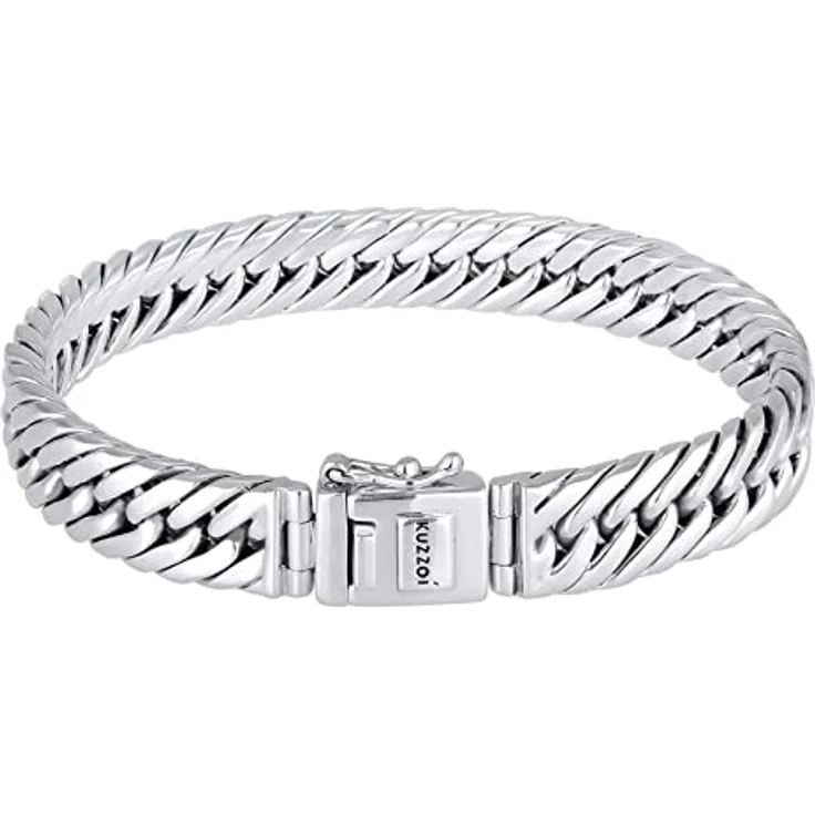 Kuzzoi Buddha Silber Armband für Herren, handgefertigtes Panzerarmband aus 925 Sterling Silber (10 mm) mit Sicherheits-Verschluss, 43g – Bild 1