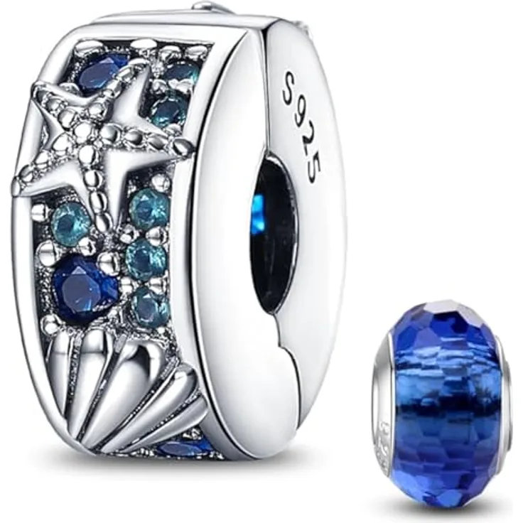 HappyStar 925 Sterling Silber Stopper Spacer Bead Charms für Damen mit 5A Zirkonia, kompatibel mit Pandora Armreifen, inklusive kostenloser Spacer Perle in beliebiger Farbe