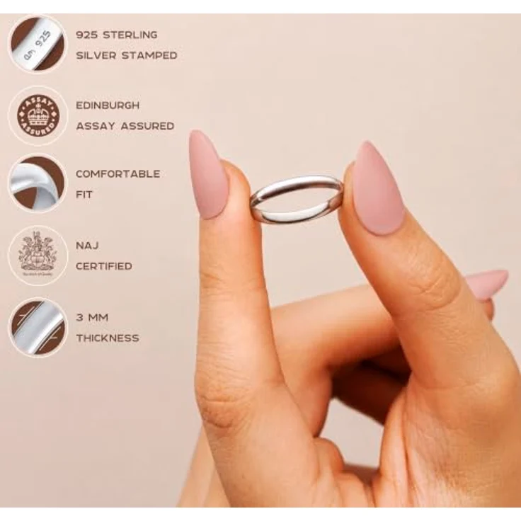 Amberta Hochzeitsringe 925 Sterling Silber, Eheringe für Damen und Herren mit Gelbgold- oder Roségold-Beschichtung, 3 mm Ringgröße 64 – Bild 5