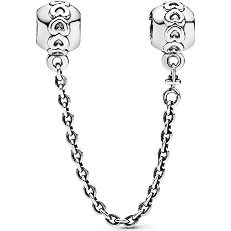 PANDORA Moments Gereihte Herzen Komfortkette, Sterling Silber, Sicherheitskette für Charms