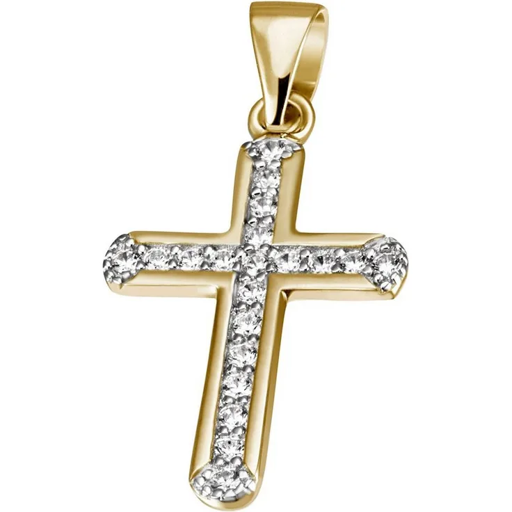 Firetti Kettenanhänger Kreuz aus Silber 925 mit synth. Zirkonia, Halsschmuck für Damen und Herren