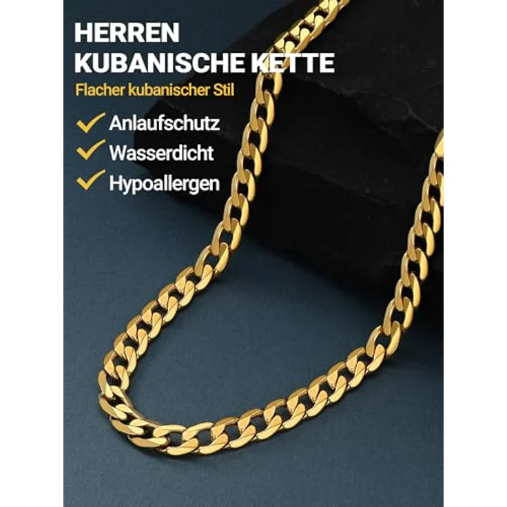 PROSTEEL Kubanische Panzerkette Herren, 55CM lang, 9MM breit, aus robustem 316L Edelstahl, goldfarben – Bild 3