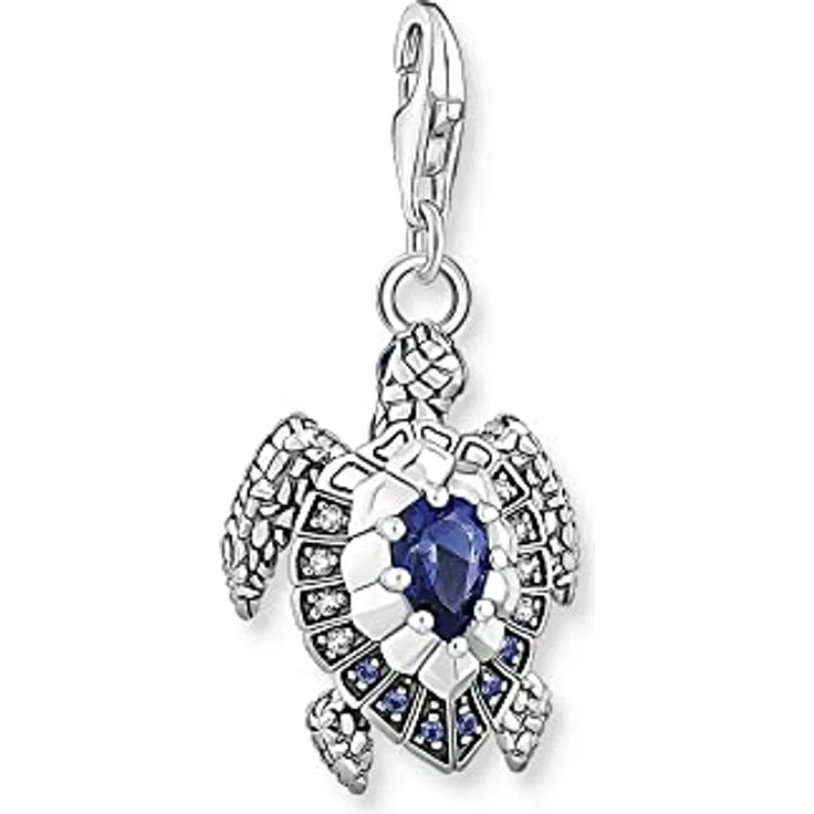 Thomas Sabo Charm-Anhänger Schildkröte mit blauen Schmucksteinen aus 925er Sterlingsilber, 25mm, 31mm, 1897-667-1