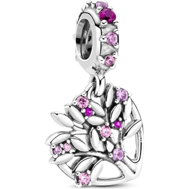 Pandora Charm Herz 799187C01, teilbar aus Sterling Silber mit rosa Emaille, für Mutter und Tochter, Symbole der Liebe und Verbundenheit – Bild 1