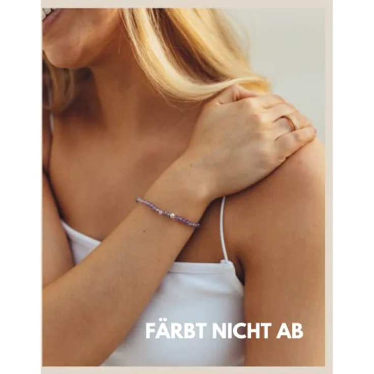 GD GOOD.designs Amethyst Armband Damen mit facettierten 4mm Edelstein Perlen und 925 Silber Perle | Elastisches Naturstein Armband für Handgelenke 15-19 cm | Inkl. Geschenkbeutel – Bild 5