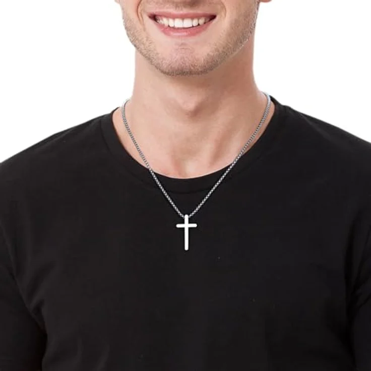 TINGN Kreuz-Halskette Herren, Edelstahl mit schwarzem Kreuz-Anhänger, hypoallergen, 16"-30" einstellbare Länge – Bild 2