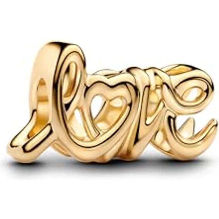 PANDORA Moments Handgeschriebene Liebe Charm, Sterling Silber mit vergoldeter Metalllegierung, Kompatibel mit Moments Armbändern, 763055C00