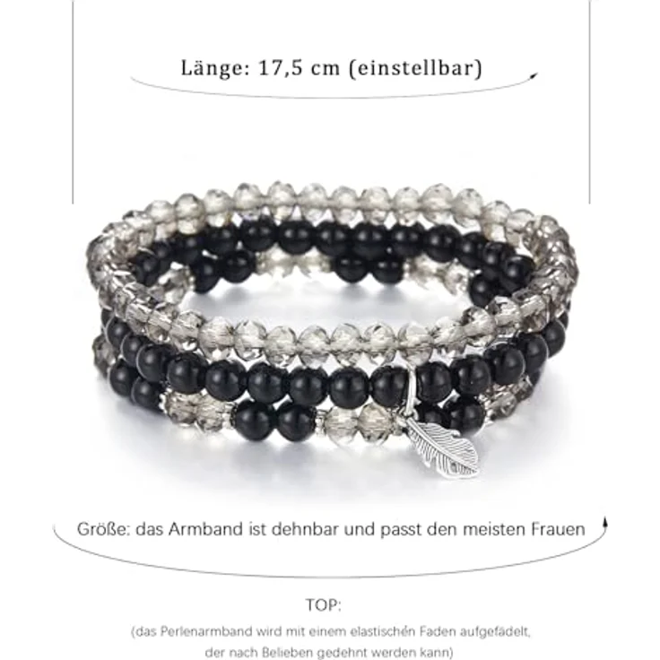 FULU AUTUMN Perlenarmband Set, Mehrschichtiges Stretch Damenarmband aus Naturstein und Kristall in Clear Black, Boho Modeschmuck für Mama, Oma und Frau - ideales Geburtstagsgeschenk – Bild 5
