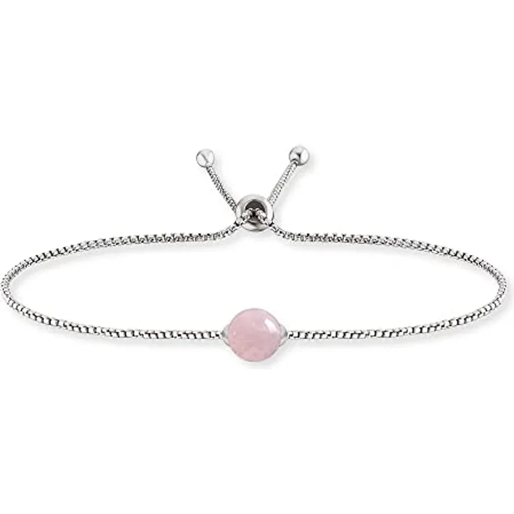 Engelsrufer Damen Armband ERB-LILGEM-RQ, aus Sterling Silber mit rosenquarzfarbendem Kraftstein Anhänger, verstellbarer Schiebeverschluss, nickelfrei
