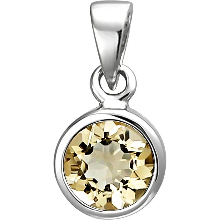 JOBO Kettenanhänger mit Citrin, 925 Sterling Silber rhodiniert, Durchmesser 7,3 mm, anlaufgeschützt