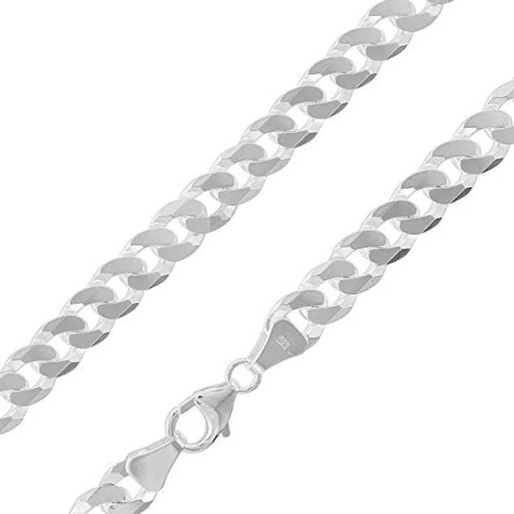 trendor Armband für Männer, 925 Silber Panzerkette massiv, Breite 8,2 mm, diamantierte Flachpanzerkette, Karabinerverschluss, Made in Germany – Bild 4