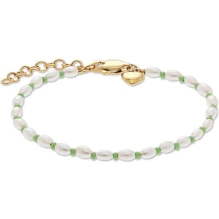 Guido Maria Kretschmer Damen-Armband Edelstahl mit Muschelkern-Perle, One Size, Gold/Grün, 32030091