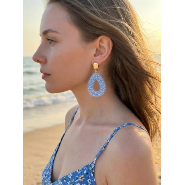 BREPINE Blau Boho Ohrringe, hängend mit tropfenförmigen Reisperlen, leicht und elegant, 2,09 Zoll, modischer Schmuck für Damen – Bild 3