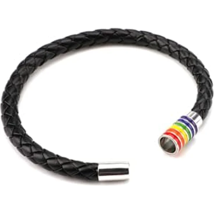 PHOGARY Gay Pride Armband, 2er Set Regenbogenarmband aus schwarzem Leder mit Edelstahl Magnetverschluss, 22 cm – Bild 3