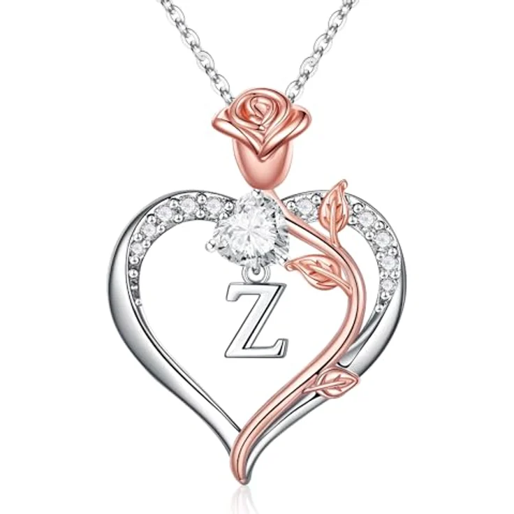 TINGN Silber Kette Damen, 14K Vergoldete Buchstaben Kette mit CZ Herz Anhänger, 45,7 cm + 5,1 cm, Initiale Z – Bild 1