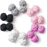 HONEY BEAR Seidenstoff Knoten Manschettenknöpfe Set, 5 Paar in Rosa, Schwarz und Weiß, handgefertigt, Durchmesser 8 mm, ohne Box