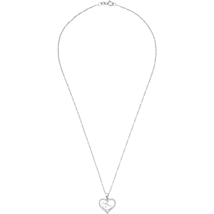 Amor Kette mit Herzanhänger für Damen, 42 cm Singapurkette aus rhodiniertem Sterling Silber 925 mit Zirkonia Herz – Bild 2
