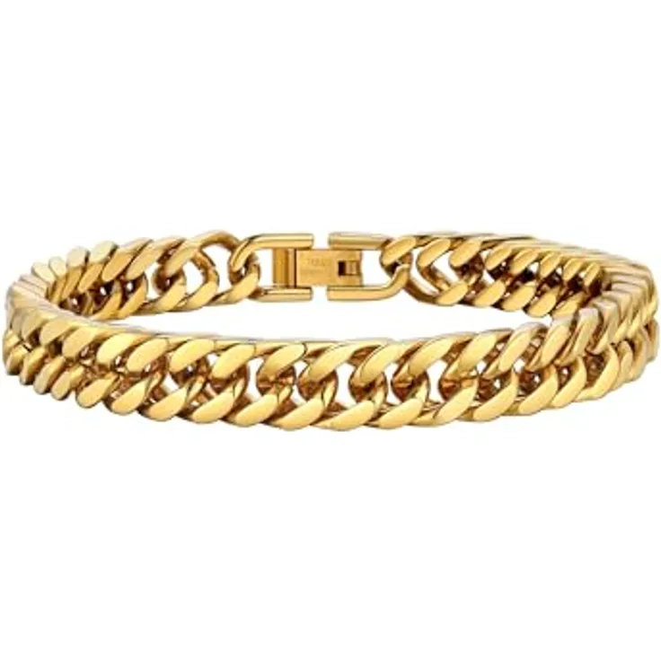PROSTEEL Herren Armband 18k vergoldet Panzerkette, 21cm lang, 17mm breit, aus 316L Edelstahl, gold