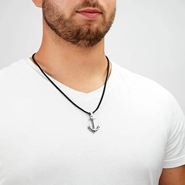 SERASAR Lederkette Herren mit Anker Anhänger, 60cm Echtleder Silber, Geschenkbox für Männer – Bild 3