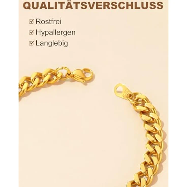 FindChic Herren Armband 7mm Edelstahl Panzerkette, 21cm lang, Gold, robust und oxidationsbeständig – Bild 3