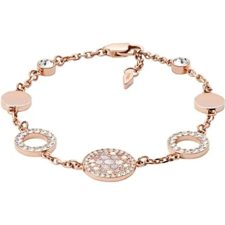 Fossil Damen Edelstahl Kettenarmband mit Karabinerverschluss, 19 cm in Pink und Roségold, poliertes Finish, 2,5 cm Erweiterung