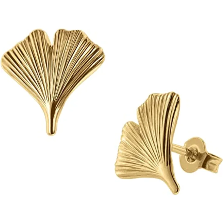 trendor Damen Ohrringe 333 Gold Ohrstecker Ginkgo-Blatt, 12,4 mm, sicheres Design, ideal als Geschenk