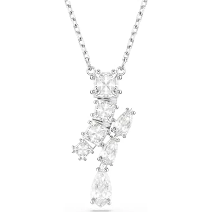 Swarovski Matrix Halskette, Rhodinierte Damenhalskette mit Statement-Anhänger und Strahlenden weißen Kristallen in verschiedenen Schliffen – Bild 1