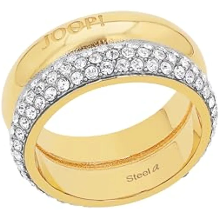 JOOP! Damenring Edelstahl Bicolor mit 123 Zirkonia Steinen, 10 mm breit, in Geschenkbox