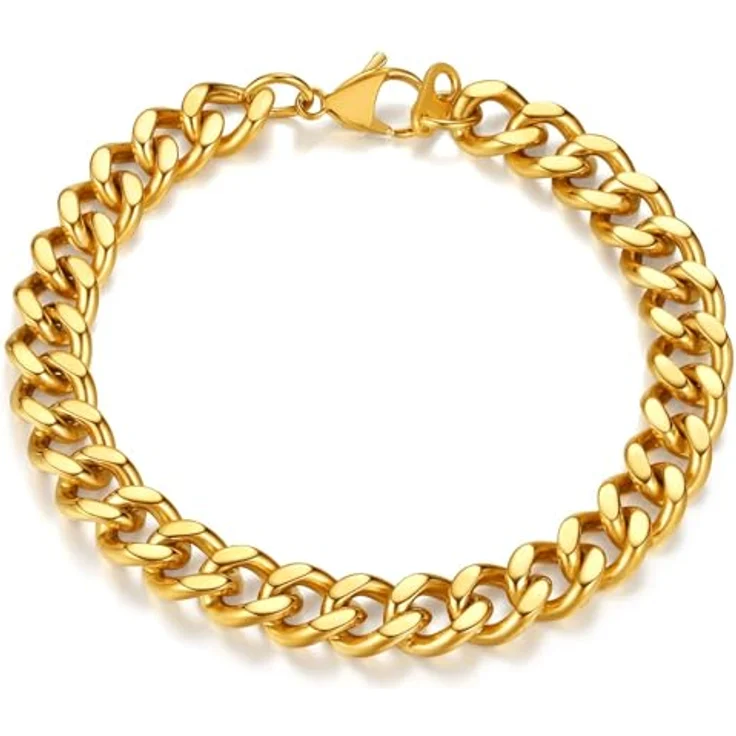 FindChic Herren-Armband Gold Panzerkette, Edelstahl Gliederarmband 9mm Breit, 21cm Lang, für Hip Hop & Streetwear – Bild 1