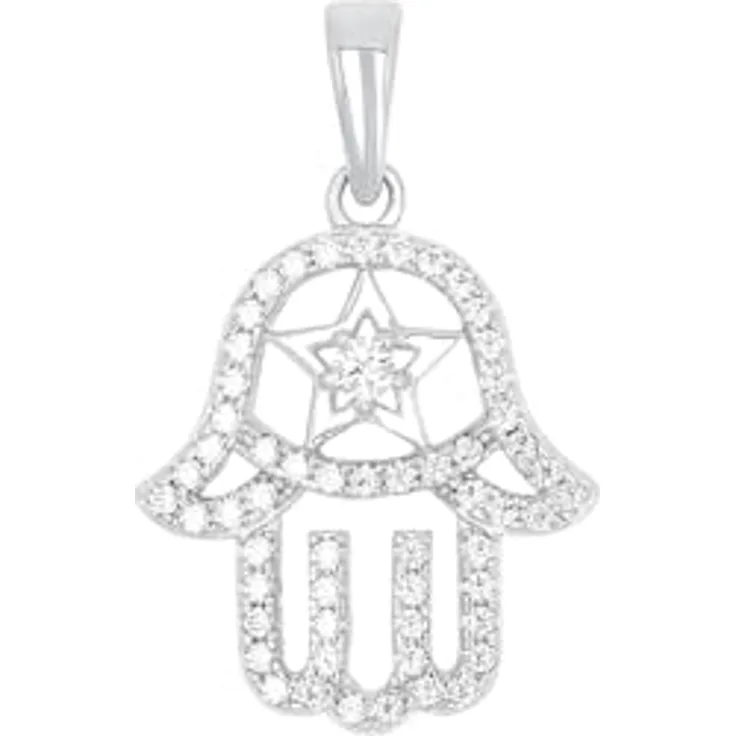 Amor Hamsa Hand Motivanhänger 925 Sterling Silber Damen Anhänger, mit Zirkonia synth., 2,3 cm, inklusive Schmuck Geschenk Box