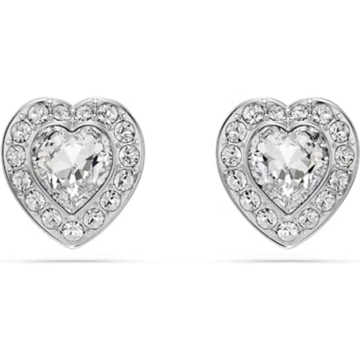 Swarovski Ariana Grande x Swarovski Ohrstecker, rhodinierte Ohrringe mit Kristallherzen in klarem Pavé, Größe: 1 x 0.9 cm – Bild 1