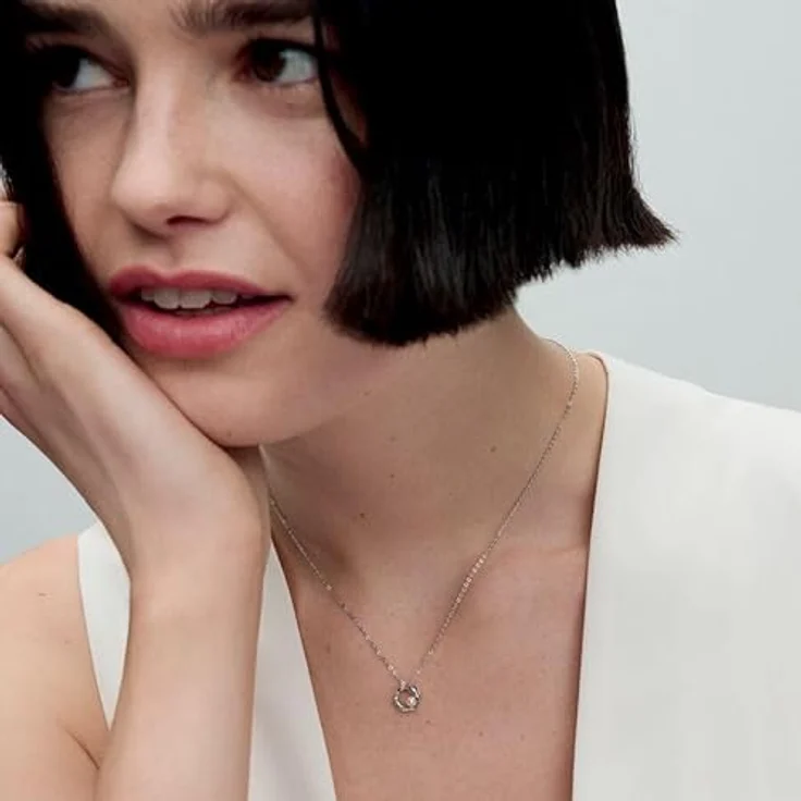 PANDORA Essence Organisch Geformter Pavé Kreis & Behandelte Süßwasserzuchtperlen Collier-Halskette aus Sterling Silber mit Zirkonia, 45cm – Bild 2
