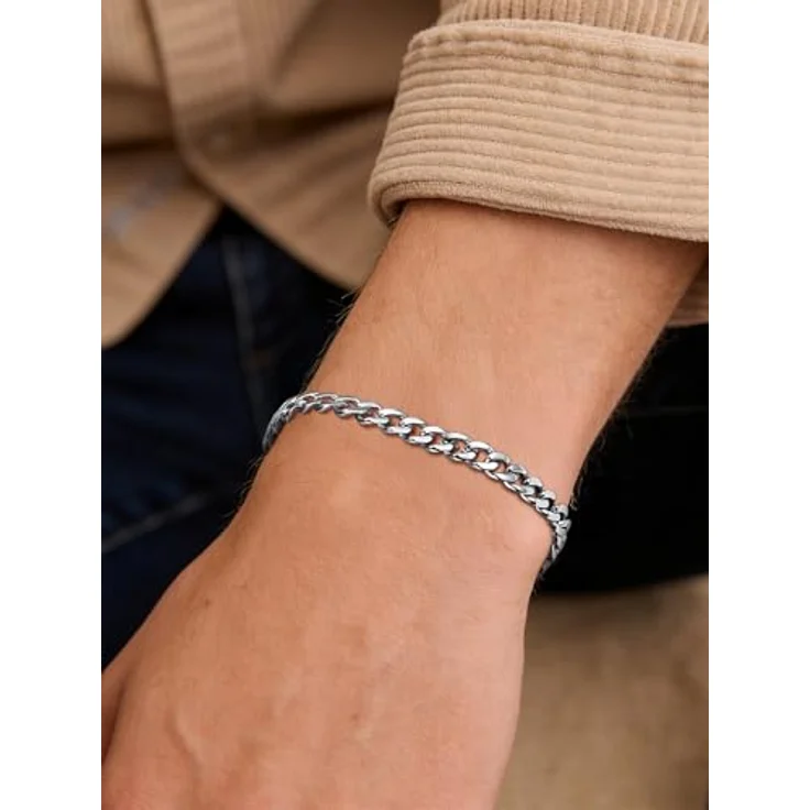FindChic Herren Armband Silber 5MM Edelstahl Panzerarmkette, 19CM, Kubanisches Design, robust mit 3-facher Galvanisierung – Bild 4