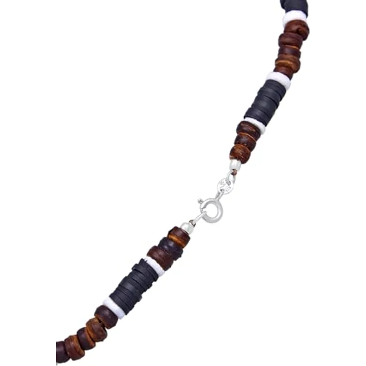 Kuzzoi Buddha Herren Halskette aus Heishi und Kokosnuss Holz Perlen (5-6 mm), 925 Sterling Silber Bead, 42 cm Surferkette für Männer – Bild 4