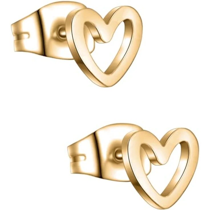 day.berlin Kleine Herz Ohrstecker, 18k vergoldet, 6mm, Damen Ohrringe aus 316L Edelstahl, nickelfrei und wasserfest – Bild 5