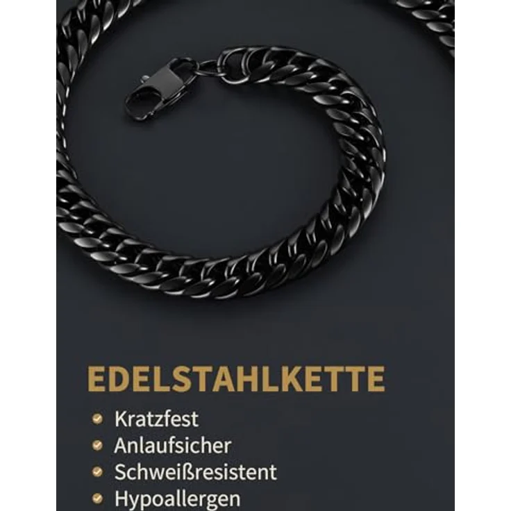 FindChic Massiv Panzerkette schwarz, Herren Edelstahl Halskette 12mm, 51cm Punk Cuban Link mit Geschenkebox – Bild 5