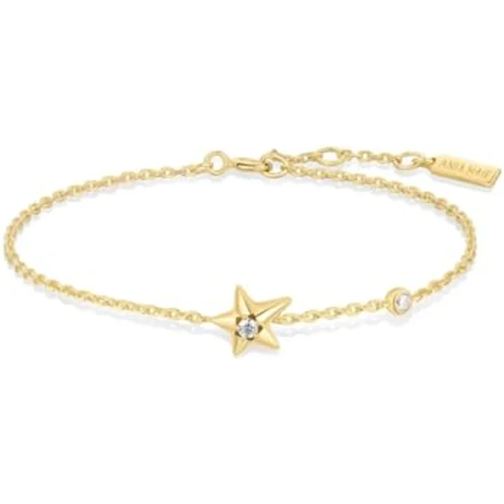 ANIA HAIE Damen Armband MELODIC POET Sparkling Star, 925 Sterling Silber 14k vergoldet, Stern-Anhänger mit Zirkonia, 16,5 cm + 2 cm Verlängerung, inkl. Geschenkverpackung – Bild 1