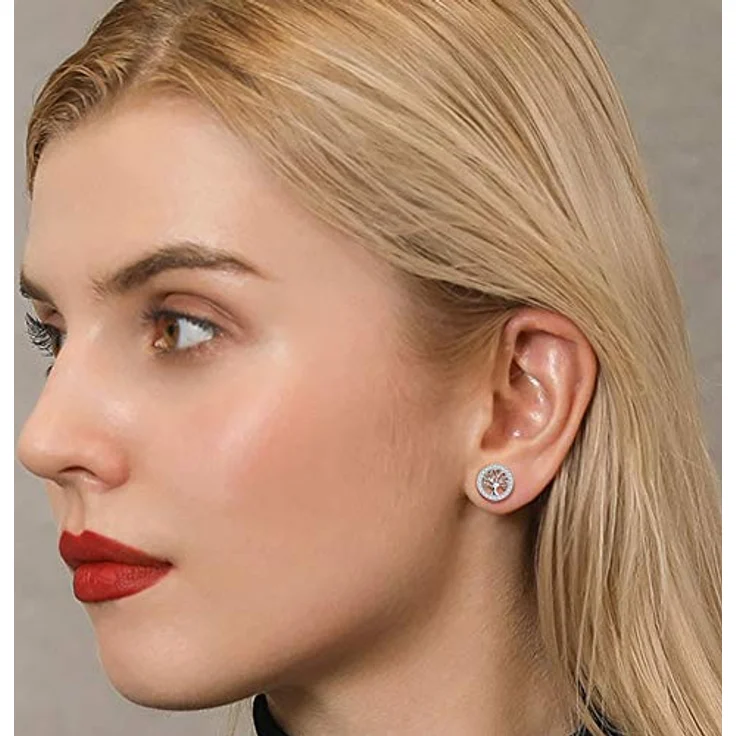 Micory Lebensbaum Ohrringe Ohrstecker Silber 925, 10mm mit 3A Zirkonia, hypoallergen, Damen – Bild 2