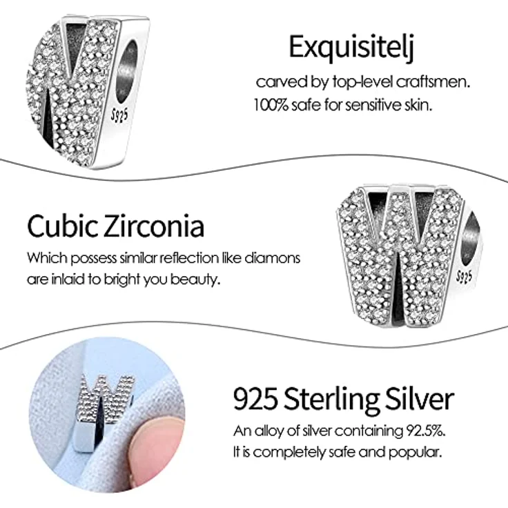 Pandach Damen Charm Anhänger Buchstabe aus 925 Sterling Silber, Kompatibel mit europäischen Armbändern und Halsketten, für Frauen und Mädchen – Bild 5