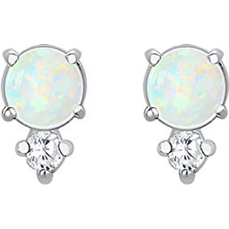 Elli Ohrringe Damen Ohrstecker Vintage, 925 Sterling Silber vergoldet mit Zirkonia Kristallen und Opal – Bild 2