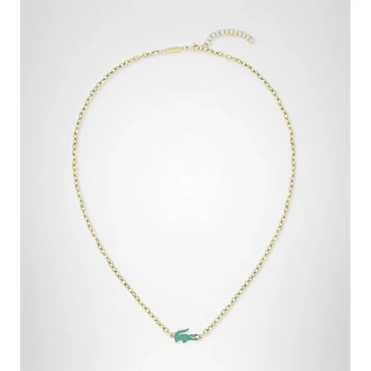 Lacoste ARTHOR Gliederhalskette, Edelstahl in Gelbgold Ionenplattierung, mit grünen Kristallen, UNISEX, 500 mm + 50 mm Verlängerung – Bild 5