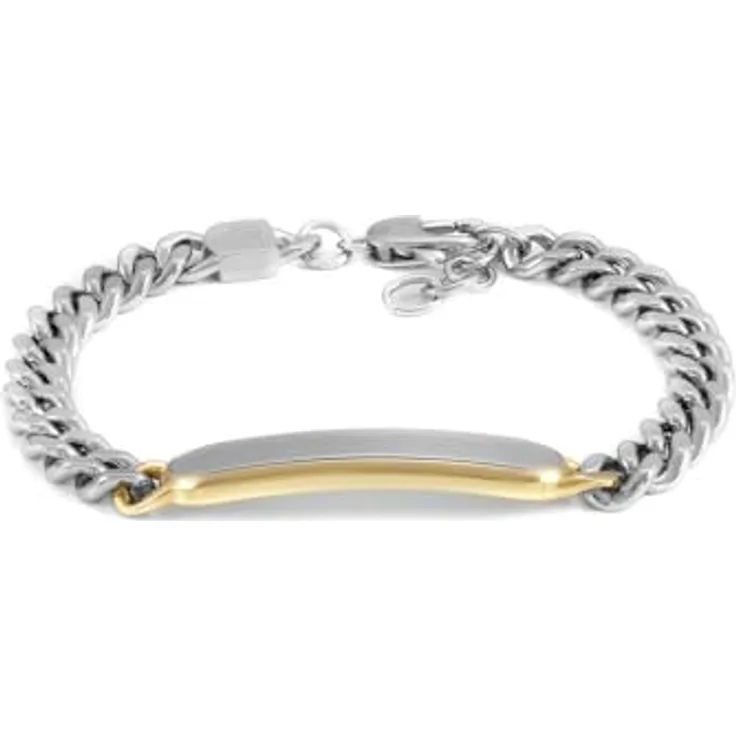 Fossil Drew Herrenarmband aus Edelstahl mit Karabinerverschluss, Zweifarbig in glänzendem Silber und Goldton