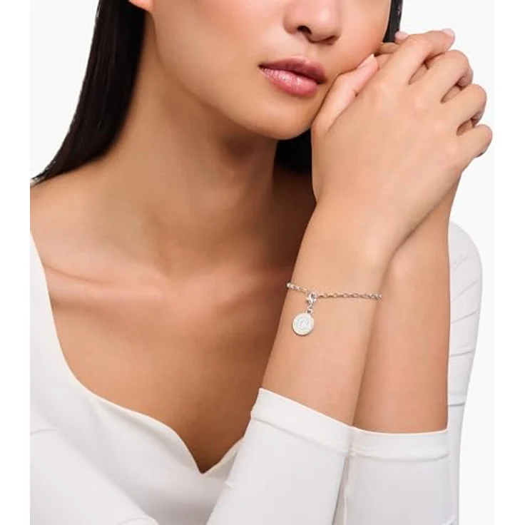 Thomas Sabo Charm weißer Coin aus recyceltem 925er Sterlingsilber, modischer Anhänger für Charm Armbänder und Ketten – Bild 2